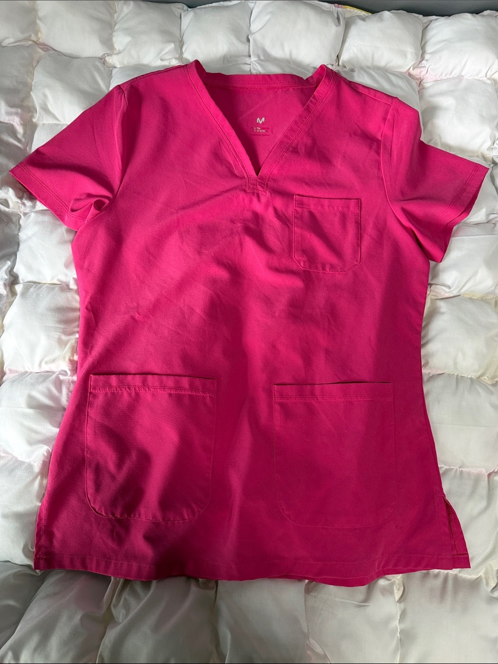 Women’s V-Neck Short Sleeve Scrub Top in Hot Pink